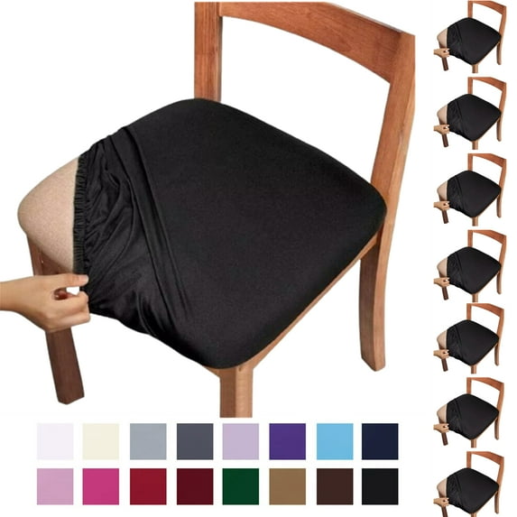 Fmxomd Seat Covers for Dining Room Chair Set of 8 - Stretch Fit Removable Washable Anti-Dust Desk Chair Seat Cushion Protectors - Black Chair Covers