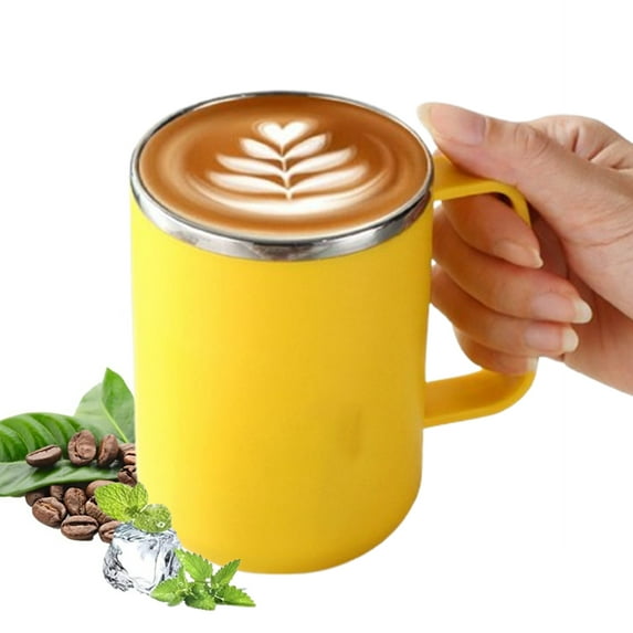 Fmxomd 500ML 16.9oz Stainless Steel Insulated Coffee Mug with Handle Double Wall Vacuum Travel Mug - Tumbler Cup with Lid for Hot Cold Drinks - Yellow