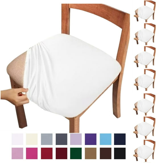 Fmxomd Seat Covers for Dining Room Chair Set of 8 - Stretch Fit Removable Washable Anti-Dust Desk Chair Seat Cushion Protectors - White Chair Covers