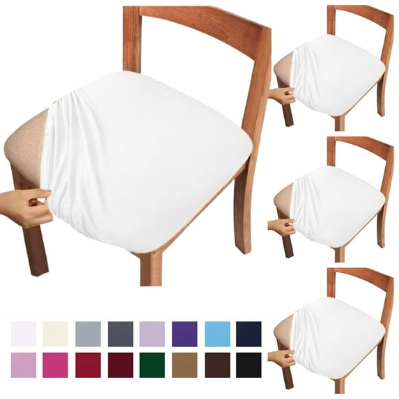 Fmxomd Seat Covers for Dining Room Chair Set of 4 - Stretch Fit Removable Washable Anti-Dust Desk Chair Seat Cushion Protectors - White Chair Covers
