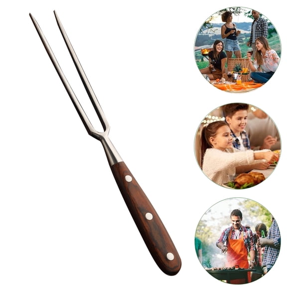 Fmxomd Carving Fork Meat Fork 12 Inch Cooking Fork Stainless Steel BBQ Fork with Wood Handle - Long Metal Chef Kitchen Forks for Barbecue Serving Cooking Grilling - Brown