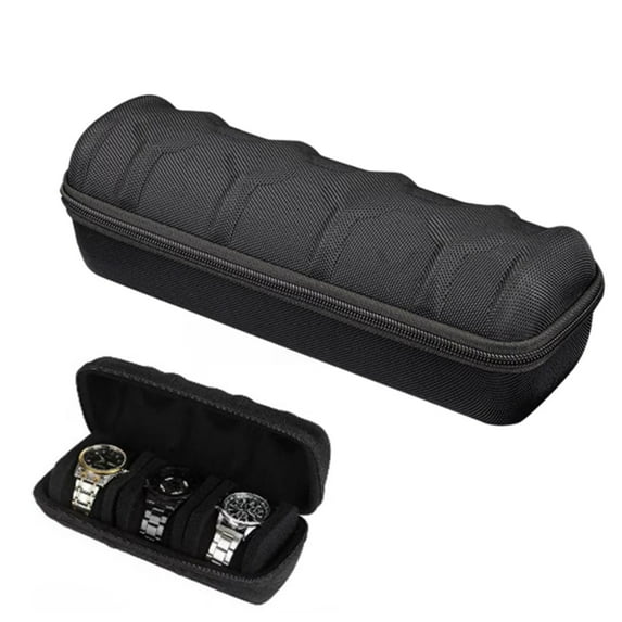 Fmxomd 4 Slot Hard Watch Travel Case Watch Roll Case Storage and Organizer - with Shockproof Watch Pillow for Men and Women - Black 4 Slots