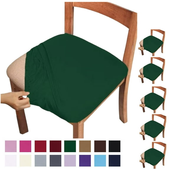 Fmxomd Seat Covers for Dining Room Chair Set of 6 - Stretch Fit Removable Washable Anti-Dust Desk Chair Seat Cushion Protectors - Green Chair Covers