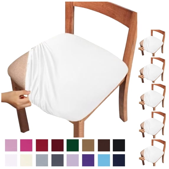 Fmxomd Seat Covers for Dining Room Chair Set of 6 - Stretch Fit Removable Washable Anti-Dust Desk Chair Seat Cushion Protectors - White Chair Covers