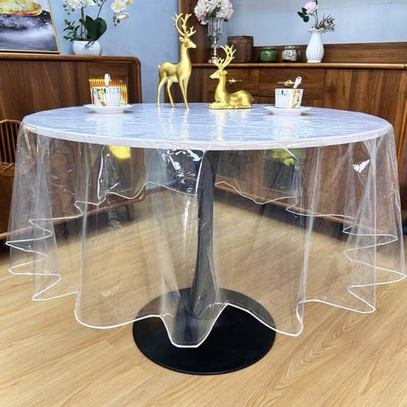 Fmxomd Clear Round Plastic Tablecloth Protector Waterproof Oil-Proof PVC Table Cloth - Stain-Resistant Wipeable Table Cover for Round Table 78.8 Inch Round