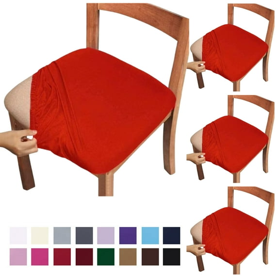 Fmxomd Seat Covers for Dining Room Chair Set of 4 - Stretch Fit Removable Washable Anti-Dust Desk Chair Seat Cushion Protectors - Red Chair Covers