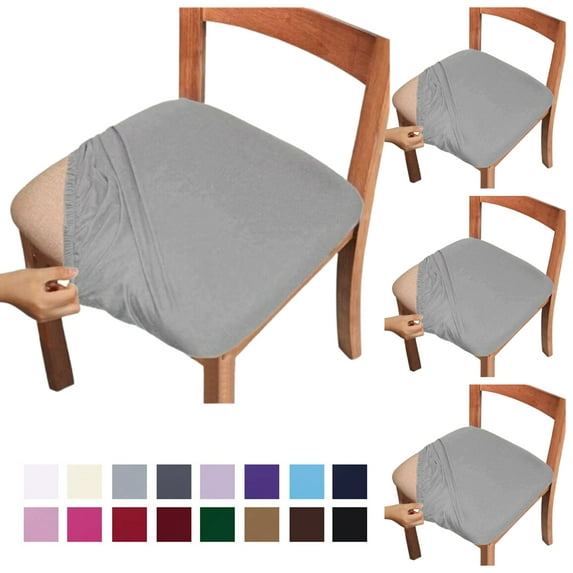 Fmxomd Seat Covers for Dining Room Chair Set of 4 - Stretch Fit Removable Washable Anti-Dust Desk Chair Seat Cushion Protectors - Light Gray Chair Covers