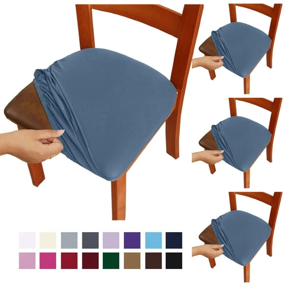 Fmxomd Seat Covers for Dining Room Chair Set of 4 - Stretch Fit Removable Washable Anti-Dust Desk Chair Seat Cushion Protectors - Dark Blue Chair Covers