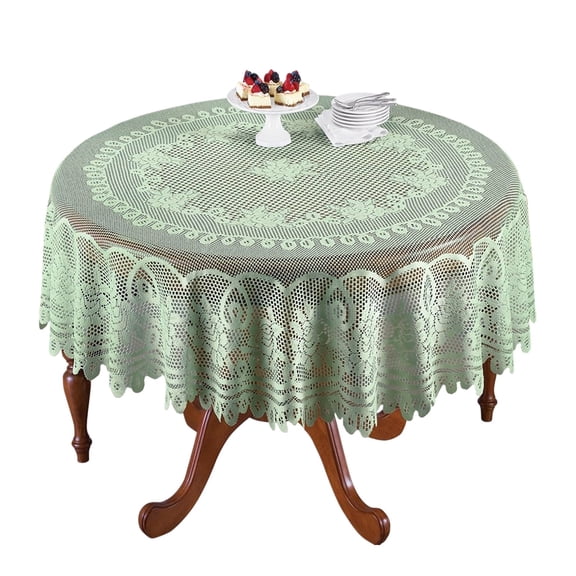 Fmxomd Green Lace Round Tablecloths 70 Inch for Dining Room Kitchen Tables Vintage Floral Table Cover with Scalloped Bottom for Wedding Party Christmas Banquet - 1Pack Tablecloth