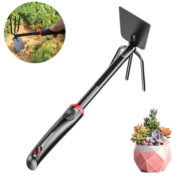 Fmxomd Garden Tools Hoe and Cultivator Hand Tiller - Carbon Steel Blade - Heavy Duty for loosening Soil, Weeding and Digging - Rubber Ergo Grip Handle - Rust Proof