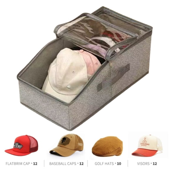 Fmxomd Hat Organizer for Baseball Caps, Hat Storage Holder Container for Closet Hold Up to 12 Caps with Clear Window, Hat Boxes for Home Storage | 1Pcs Grey