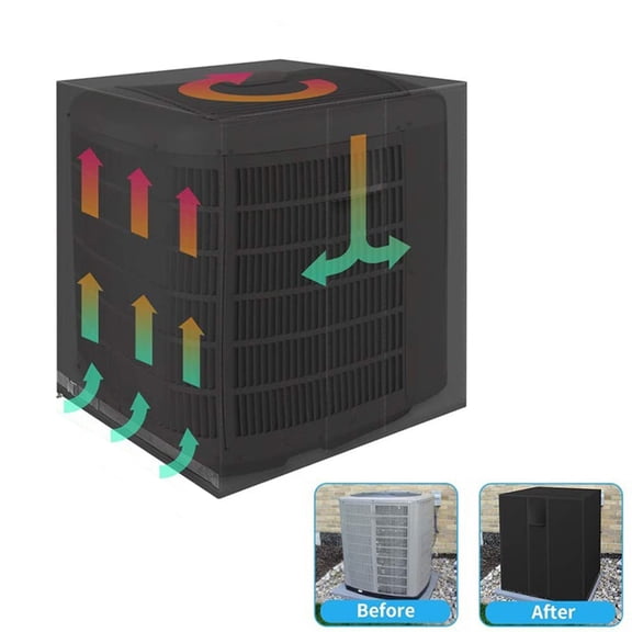 Fmxomd Heavy Duty Air Conditioner Cover for Outside Units, Waterproof, Windproof, Anti-UV, Tear & Fade Resistant AC Cover for Winter (24" W x 24" D x 30" H, Black)