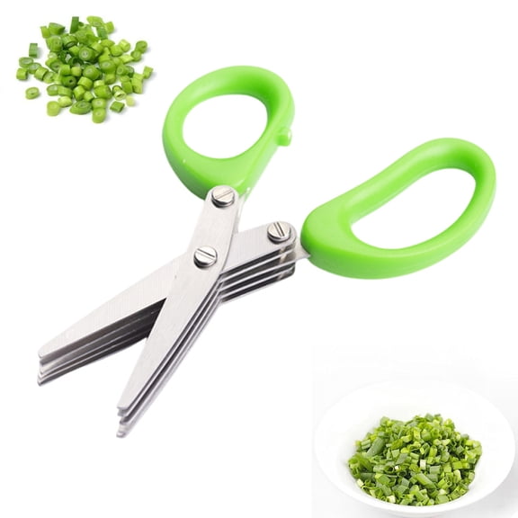 Fmxomd Herb Scissors, Kitchen Shears with 5 Blades, Multipurpose Cutting, Dishwasher Safe, Used for Cutting Herbs and Paper, Green