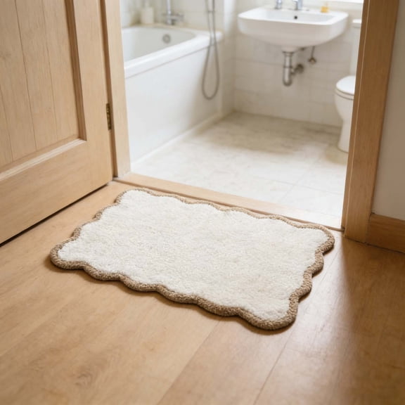 Fmxomd Indoor Door Mat, Front Door Rug 24x16 Rubber Backing Non Slip Absorbent Door Mats, Irregular Edge Entrance Doormat Floor Mats for Entryway, Machine Washable Low-Profile Doormat, White