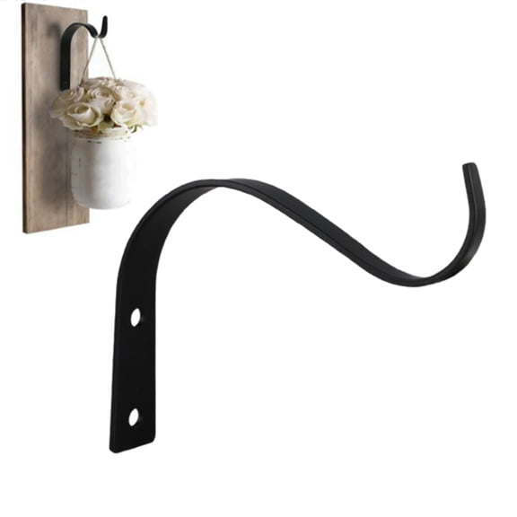 Fmxomd Iron Wall Hooks Decorative Metal Curved Plant Hanger Hooks, Indoor/Outdoor Use for Hanging Bird Feeders, Wind Chimes, Flower Baskets, Yoga Mat, (Black, 1Pack)