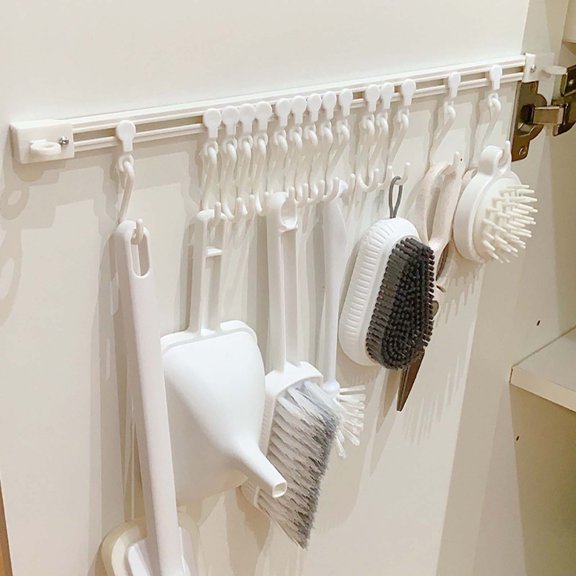 Fmxomd Kitchen Utensil Hanging Rrack - Hooks for Kitchen Utensils, No Drilling Wall Mounted Utensil Holder, Kitchen Rail Rack with 10 Hooks Hanger for Kitchen Bathroom, 1Pack