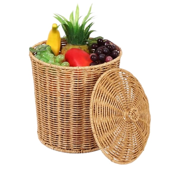 Fmxomd Laundry Basket with Lid Round Rattan Laundry Hamper with Lid, Handwoven Woven Basket for Bathroom Living Room Natural