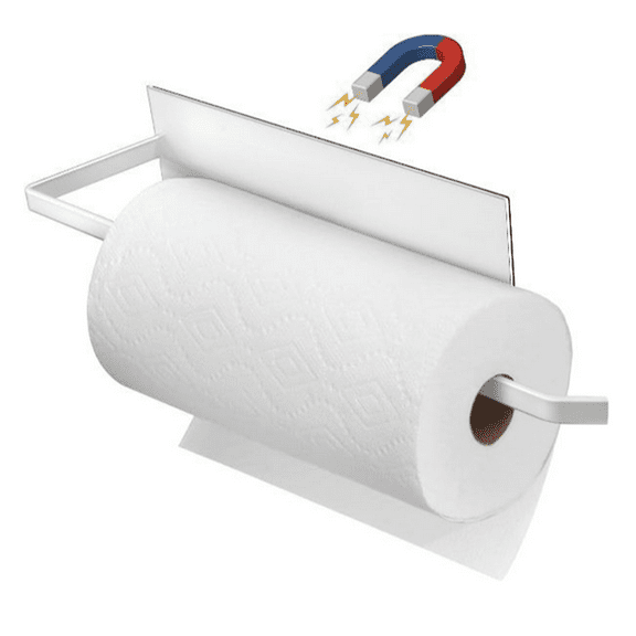 Fmxomd Magnetic Paper Towel Holder, White Towel Bar Rack for Refrigerator BBQ Grills Griddles Toolbox RVs Tailgates, Heavy Duty Strong Magnet Backing,Fit All Paper Rolls