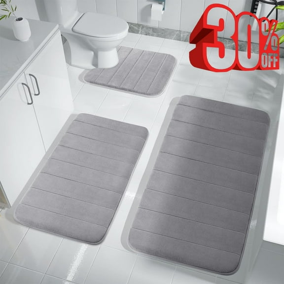 Fmxomd Memory Foam Bathroom rugs Toilet mats, U-Shaped Contour Carpet, 16" x 24", Light Grey