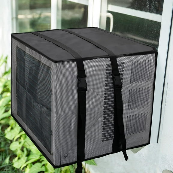 Fmxomd Mesh Design Mesh Window Air Conditioner Cover Outdoor, Support Window AC Unit Work Use for Outside Insulation Black Dust-Proof Waterproof Outdoor AC Protection Defender, Black