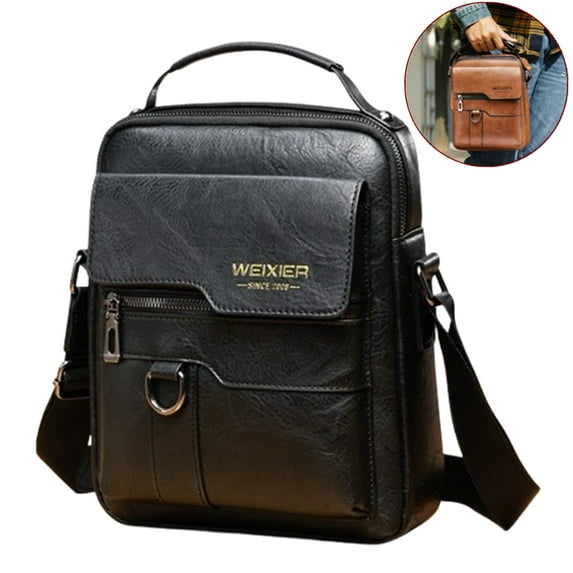 Fmxomd Messenger Bag for Men Crossbody Shoulder Purse Small Vintage PU Leather Satchel Pouch Side Crossover Handbag Office Business for Men, Black