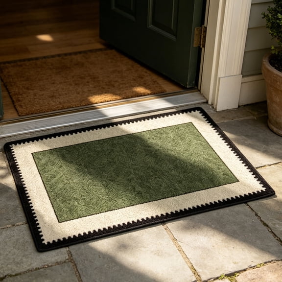 Fmxomd Mid Vintage Absorbent Kitchen Entryway Rug - Non-Slip Floor Mat with Elegant Border for Enhanced Safety in Home Decor