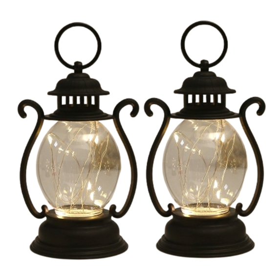 Fmxomd Mini Chrismtas Lantern with String LED, Battery Powered,Decorative Hanging Light, Christmas Decoration Mini Lamp, Battery Lantern Indoor Use(2Pack, Black)
