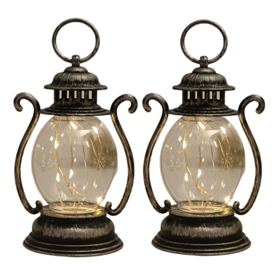 Fmxomd Mini Chrismtas Lantern with String LED, Battery Powered,Decorative Hanging Light, Christmas Decoration Mini Lamp, Battery Lantern Indoor Use(2Pack, Bronze)