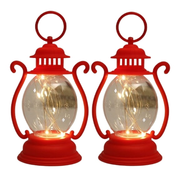 Fmxomd Mini Chrismtas Lantern with String LED, Battery Powered,Decorative Hanging Light, Christmas Decoration Mini Lamp, Battery Lantern Indoor Use(2Pack, Red)
