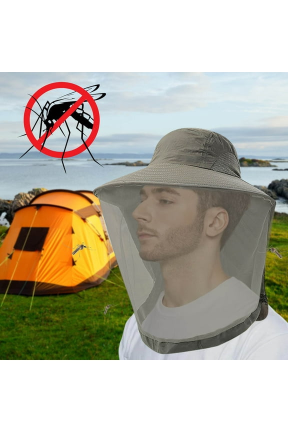 Mosquito Head Net Hat, Sun Hat with Veil Mesh Protection, Adults Fishing Face Cover for Outdoors Bucket Hat with Hidden Net Mesh, Army Green