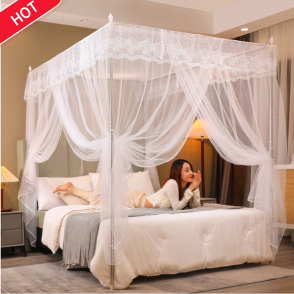 Fmxomd Mosquito Net for Bed 4 Side Opening White Bed Canopy Netting for Bedroom Camping Outdoor Travel (L79X W71 X H83 Inch)