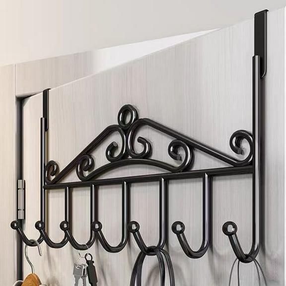 Fmxomd Over The Door Hooks Hanger, 6-Hooks,Over Door Towel Rack, Door Coat Hanger, Upgraded Long Arms for Bathroom Accessories (Black, 1Pack)