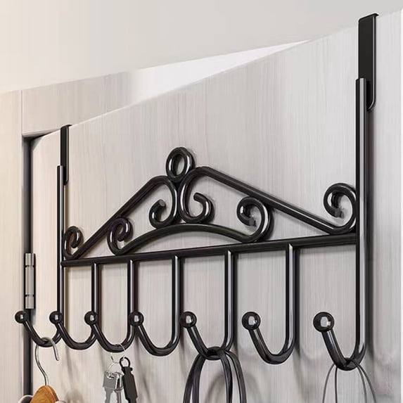 Fmxomd Over The Door Hooks Hanger, 6-Hooks,Over Door Towel Rack, Door Coat Hanger, Upgraded Long Arms for Bathroom Accessories (Black, 1Pack)