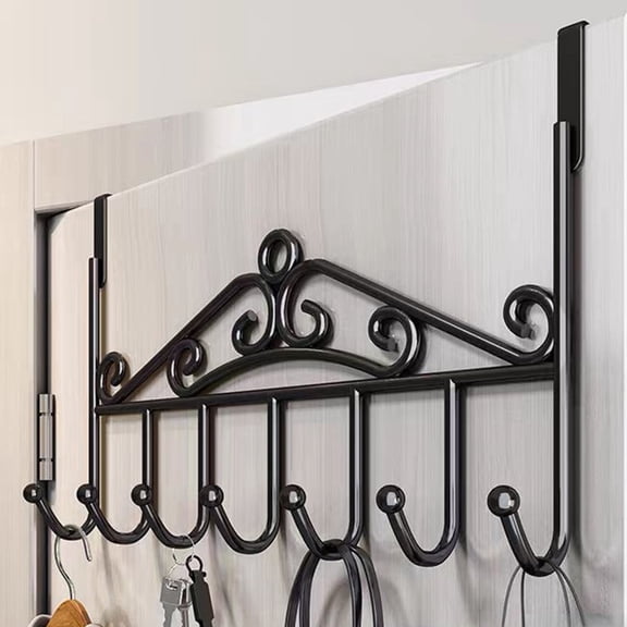 Fmxomd Over The Door Hooks Hanger, 6-Hooks,Over Door Towel Rack, Door Coat Hanger, Upgraded Long Arms for Bathroom Accessories (Black, 1Pack)