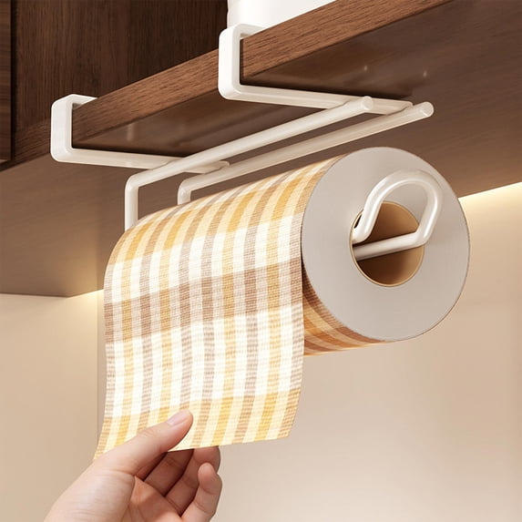 Fmxomd Paper Towel Holder Under Cabinet - Hanging Paper Towel Holders, Cabinet Paper Towel Holder, Space-Saving Paper Towel Hanger for Cabinets, Stainless Steel, White, 1 Pack