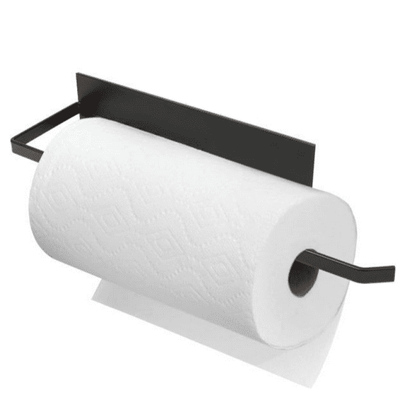 Fmxomd Paper Towel Holder - Self-Adhesive, Wall Mounted, Stainless Steel Kitchen Roll Dispenser Under Cabinet, Black