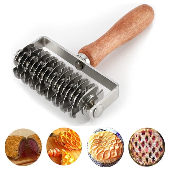 Fmxomd Pastry Lattice Roller Cutter - Stainless Steel Dough Lattice for Pie Pizza Bread beef wellington Pastry Crust Roller Cutter, 1Pack