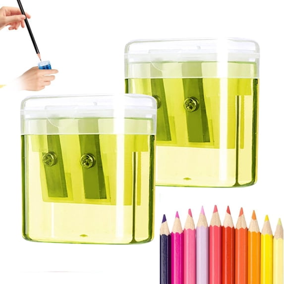 Fmxomd Pencil Sharpeners Manual, Handheld Pencil Pharpener with Lid, 2 Holes Mini Compact Colored Pencil Sharpener Manual for Home & Office Use, Sacapuntas de lapiz (2PCS)