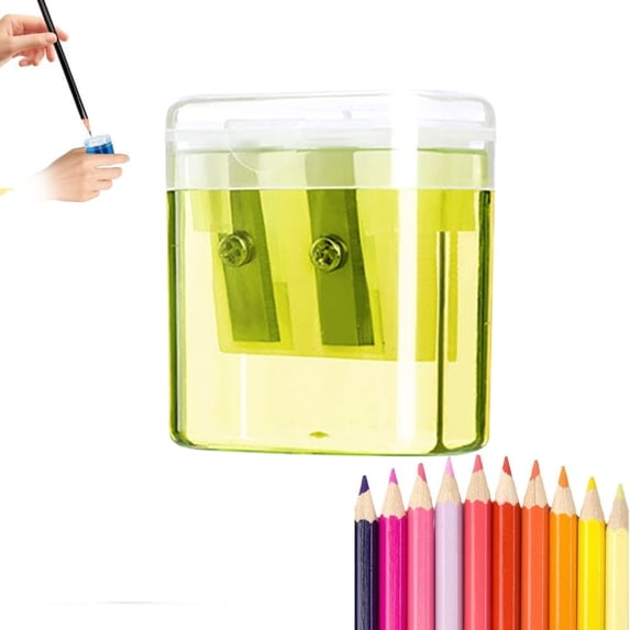 Fmxomd Pencil Sharpeners Manual, Handheld Pencil Pharpener with Lid, 2 Holes Mini Compact Colored Pencil Sharpener Manual for Home & Office Use, Sacapuntas de lapiz (1PCS)