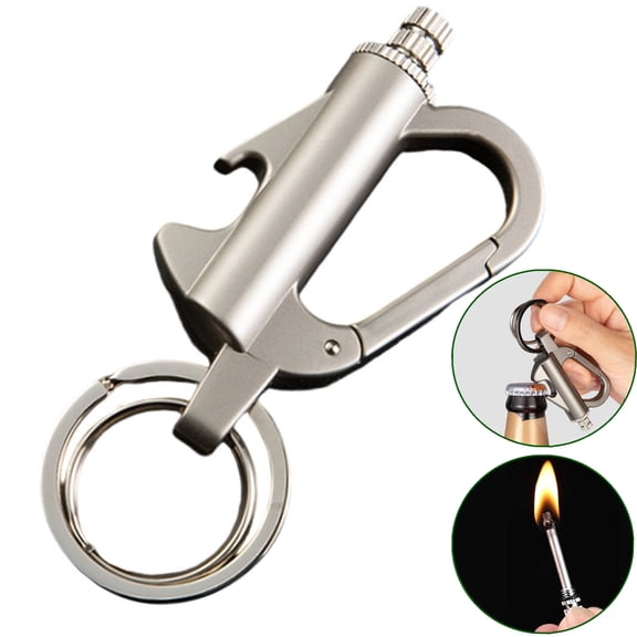 Fmxomd Permanent Match Bottle Opener Metal Keychain, Reusable Survival Fire Starter Lighter, Emergency Waterproof Striker Stick Kit for Outdoor Camping Hiking (Silver)