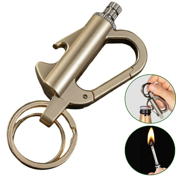 Fmxomd Permanent Match Bottle Opener Metal Keychain, Reusable Survival Fire Starter Lighter, Emergency Waterproof Striker Stick Kit for Outdoor Camping Hiking (Gold)
