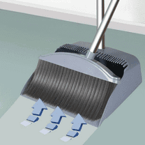 Fmxomd Plastic Dustpan with Broom Set, Long Handle Dustpan, Heavy Duty Standing Dust Pan with Teeth, Indoor Outdoor Up for Home Kitchen Lobby Room Office, Gray