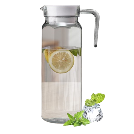 Fmxomd Plastic Pitcher (37oz, 1100ML), Water Pitcher with Lid and Handle, Fridge Jug, BPA-Free, Shatter-Proof, Great for Iced Tea, Lemonade, Milk, Coffee, Cold or Hot Beverages, Clear, 1Pack
