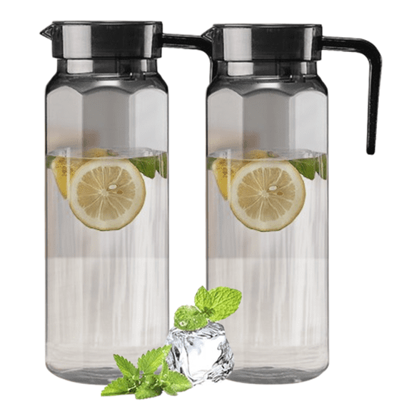 Fmxomd Plastic Pitcher (37oz, 1100ML), Water Pitcher with Lid and Handle, Fridge Jug, BPA-Free, Shatter-Proof, Great for Iced Tea, Lemonade, Milk, Coffee, Cold or Hot Beverages, Gray, 2Pack