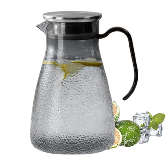 Fmxomd Plastic Pitcher with Lid, Heat Resistant Water Jug, 57 oz/ 1.5 Liter Water Pitcher with Handle and Spout for Fridge, Dispenser for Hot/Cold Coffee, Tea,Beverage, 1Pack, Gray