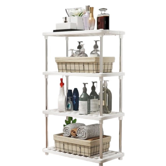 Fmxomd Plastic Storage Shelves, 8.6 D x 16 W x 31.5 H Plastic Shelves for Storage, 4-Tier Shelving Unit, Storage Rack, 200 lbs, Bathroom, Laundry, Garage & Home, White