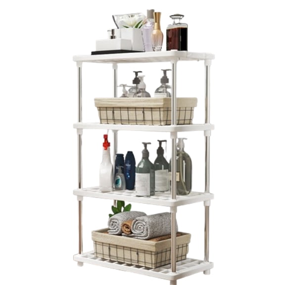 Fmxomd Plastic Storage Shelves, 8.6 D x 16 W x 31.5 H Plastic Shelves for Storage, 4-Tier Shelving Unit, Storage Rack, 200 lbs, Bathroom, Laundry, Garage & Home, White