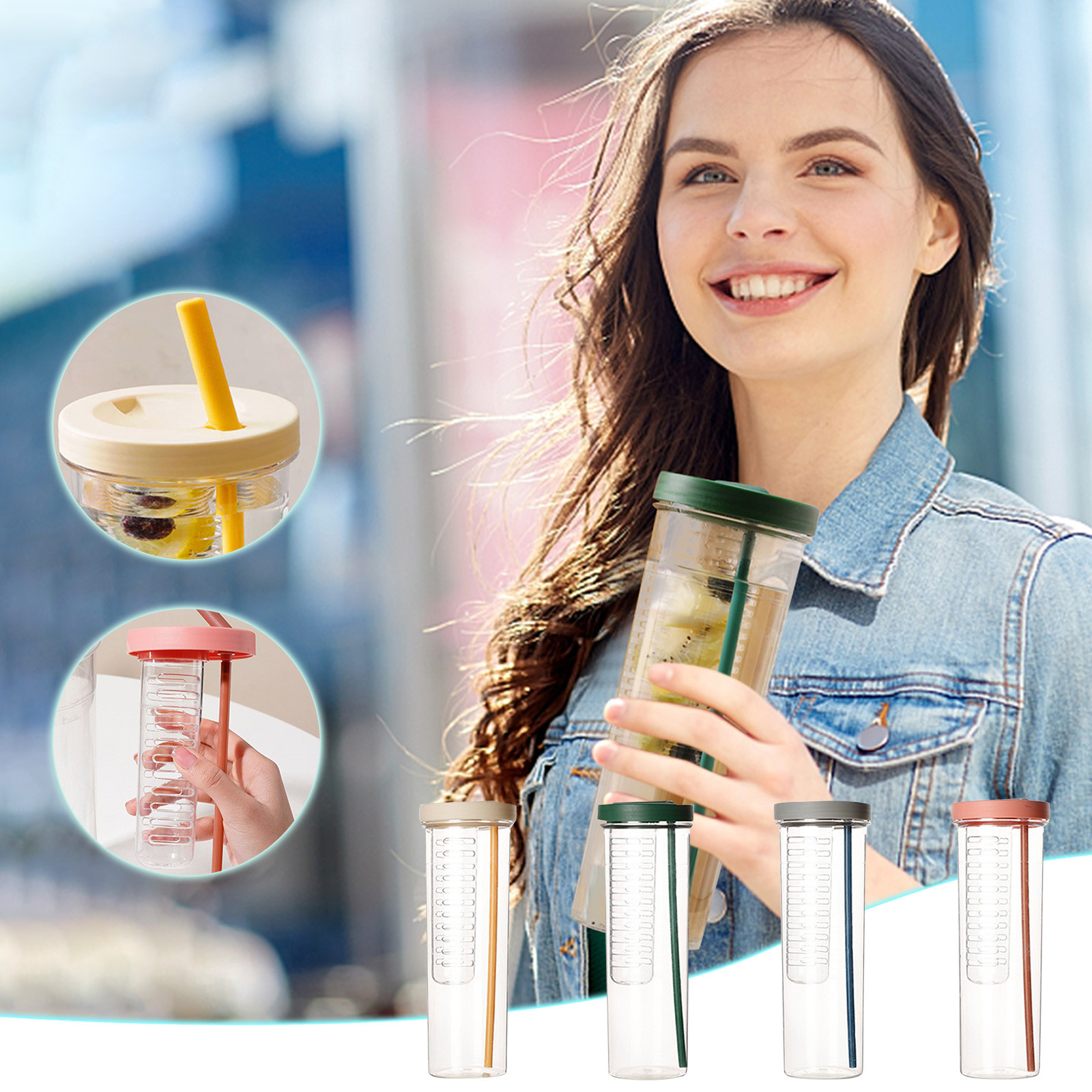 Fmxomd Plastic Straw Water Cup High Color Value Student Handy Cup High