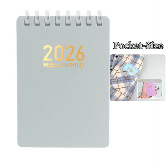 Fmxomd Pocket Calendar 2026, Weekly and Monthly Small Planner for Purse, A7 Size Jan.2026 - Dec.2026, 4.25" x 3" Mini Daily Planner/Agenda/Calendar Organizer for Women/Men, Gray