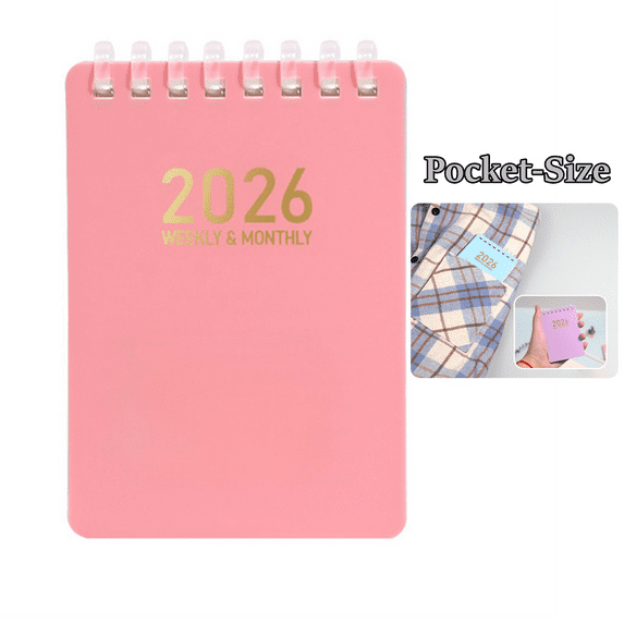 Fmxomd Pocket Calendar 2026, Weekly and Monthly Small Planner for Purse, A7 Size Jan.2026 - Dec.2026, 4.25" x 3" Mini Daily Planner/Agenda/Calendar Organizer for Women/Men, Pink